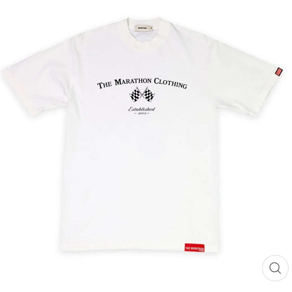 Marathon Cream colored T-Shirt - logo with checkered victory flags